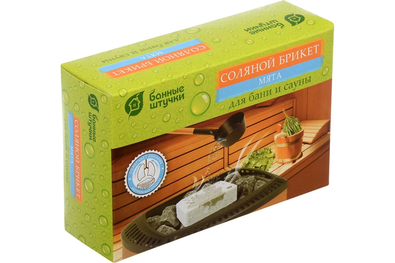 Банные штучки Соляной брикет с травами"Мята" для бани и сауны,1300г  32402
