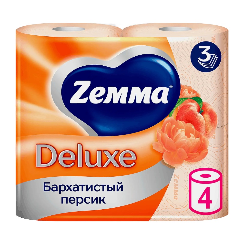 Зева/Земма Deluxe туалетная бумага 3-слойная аромат 4шт (персик)