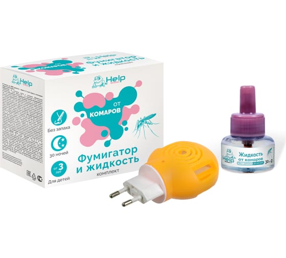 Help Комплект ДЕТСКИЙ от Комаров: фумигатор и жидкость  30 ночей 