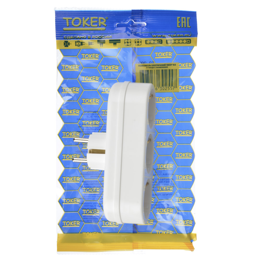 TOKER Разветвитель 3 гнезда с заземлением 250В
