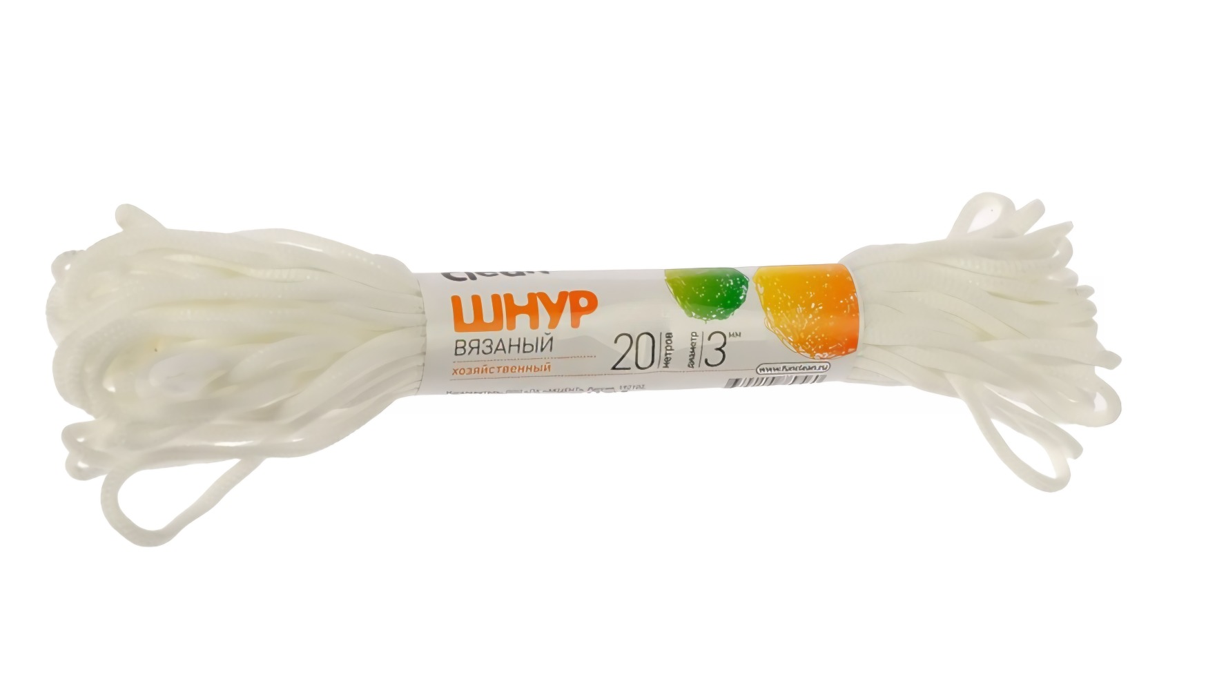 Шнур вязаный Fun Clean полипропиленовый 3мм 20м, белый