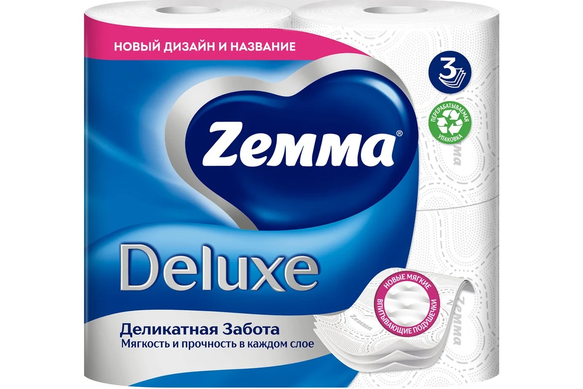 Зева/Земма Deluxe туалетная бумага 3-белая без аромата(хлопок) 4шт