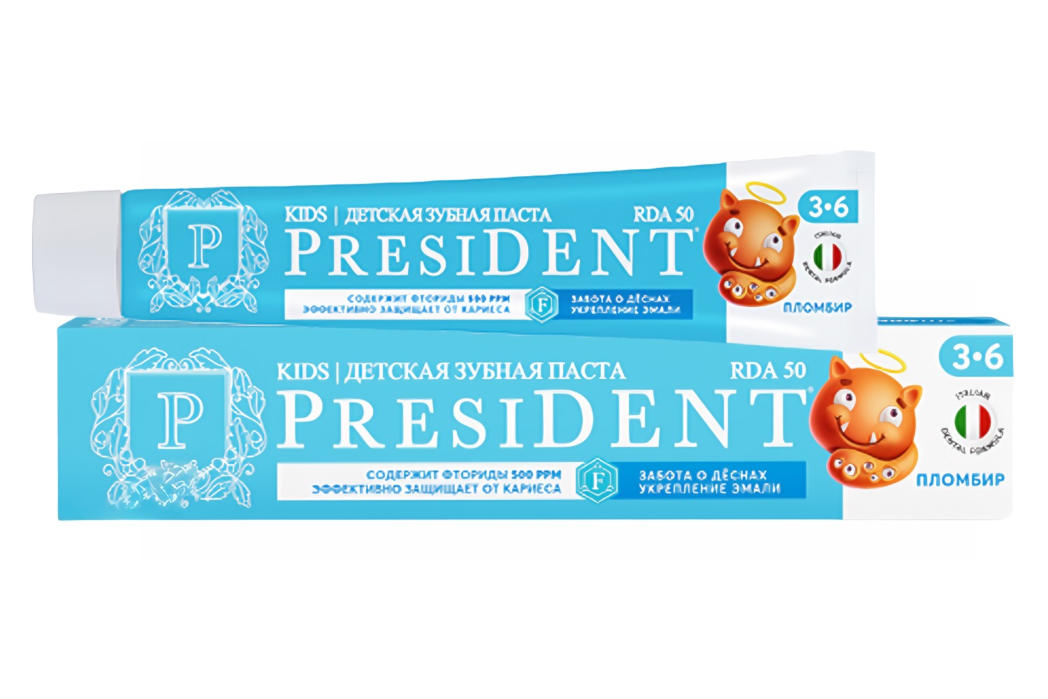 ПрезиДент зубная паста детская 3-6лет Пломбир 50/70г