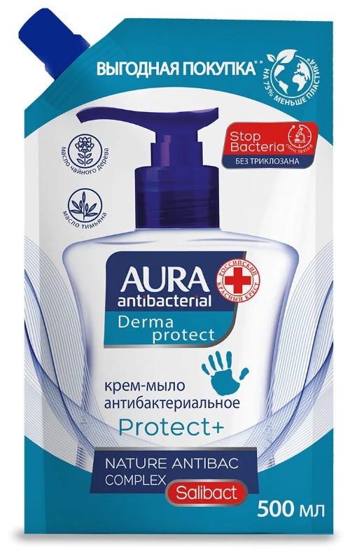 Aura жид.крем-мыло антибактериальное Derma Protect 500мл дой-пак