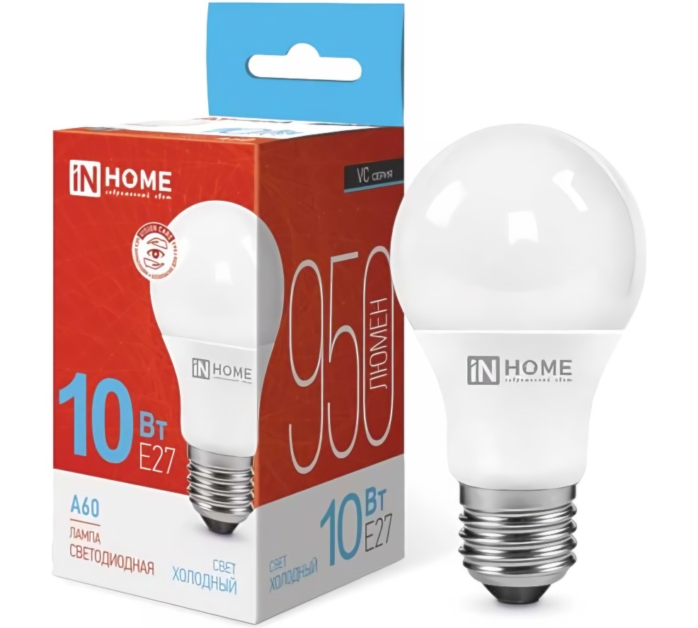Лампа светодиодная LED-A60-VC 10Вт Е27 6500К 950лм шар