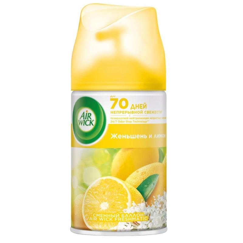 Airwick освежитель сменный аэрозоль 250 мл (Брызги цитруса, Лимон и женьшень)