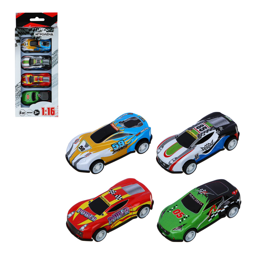 ИГРОЛЕНД Набор 4 машинок 19х10х3,3см