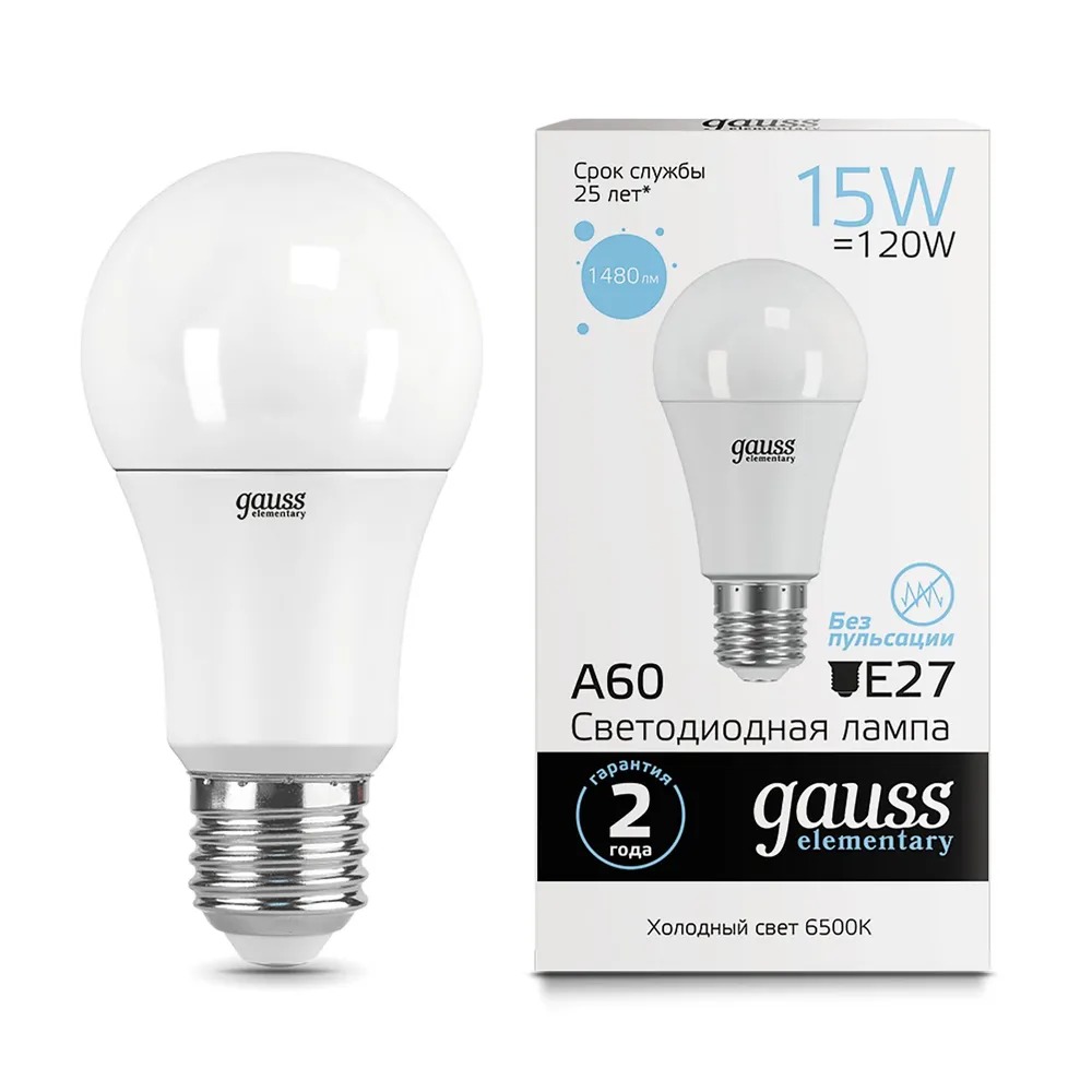 Лампа Gauss Led Elementary A60 15W E27 1480lm 6500K