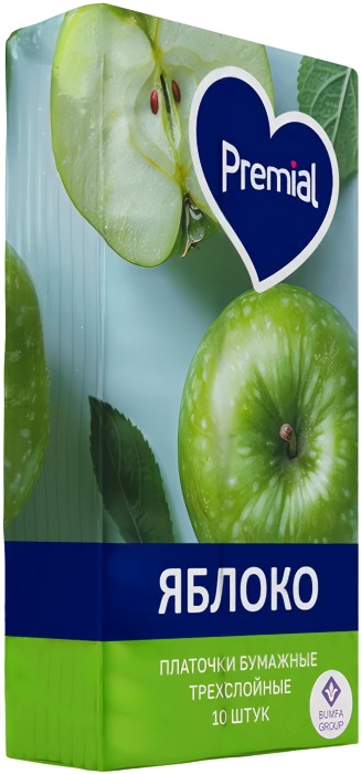 Premial Платочки бумажные 3-х слойные с ароматом зеленого яблока 10шт