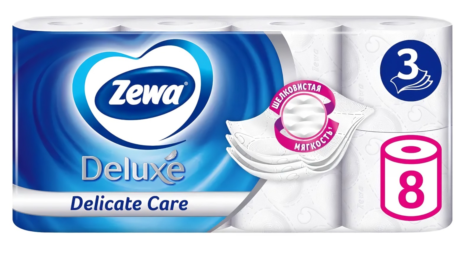 Зева Deluxe туалетная бумага 3-белая без аромата(хлопок) 8шт