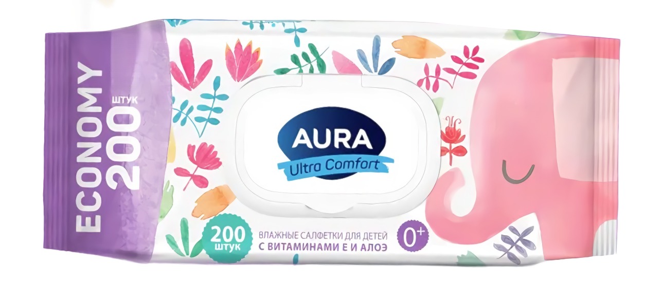 Aura Ultra comfort влажные салфетки для детей с крышкой 200шт