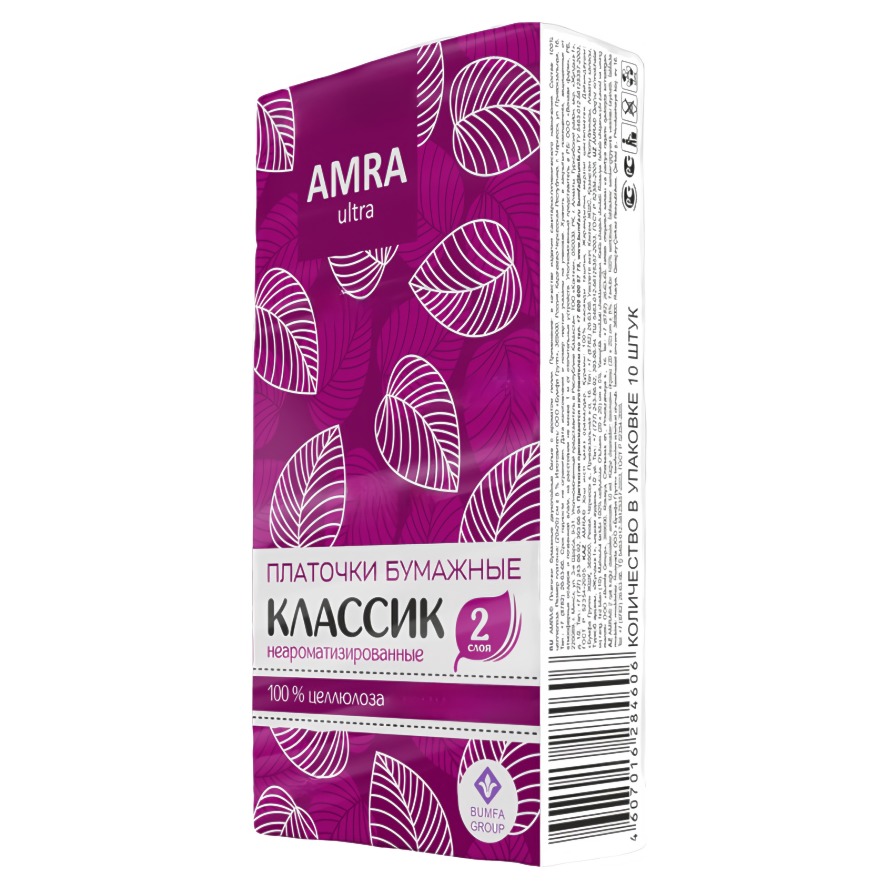 Amra Платочки бумажные двухслойные белые неароматизированные 10/240