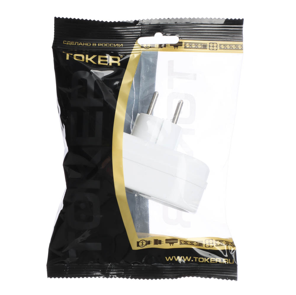 TOKER Разветвитель 2 гнезда б/заземления 250В