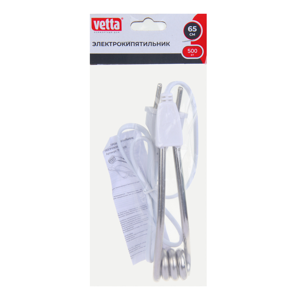 Электрокипятильник 500Вт тм VETTA, 250В, шнур 65см, погружная часть 10см