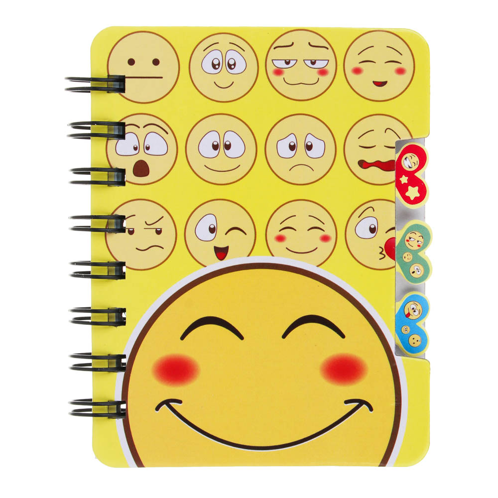Записная книжка 12х9,3см, 57 листов "Смайлики" картон спираль 3 цветных разделителя 4 дизайна