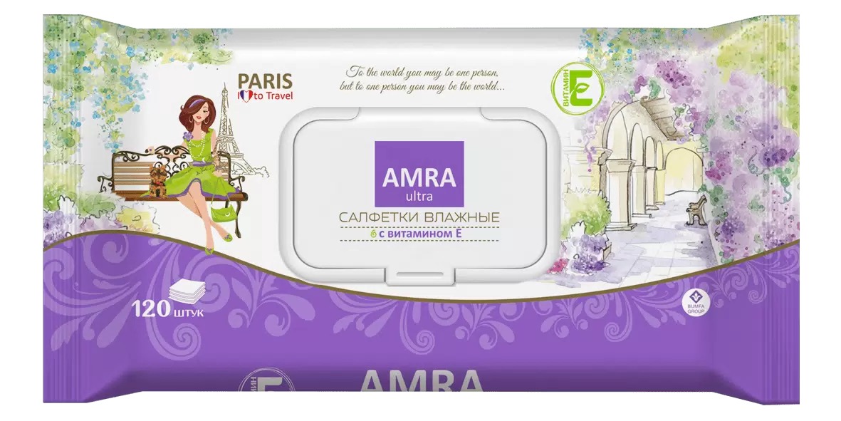 Amra travel Салфетки влажные освежающие Paris 120шт