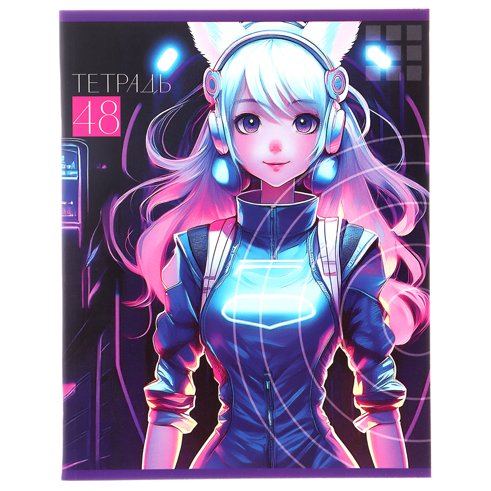 ClipStudio Тетрадь общая 48л, в клетку, офсет, обл мел. картон, скрепка, Аниме, 5 диз