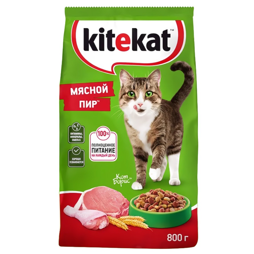 Kitekat сухой мясной пир 800гр 