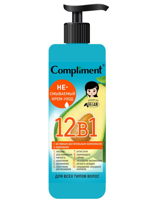 Compliment несмываемый крем-уход для всех типов волос 12в1 400 мл