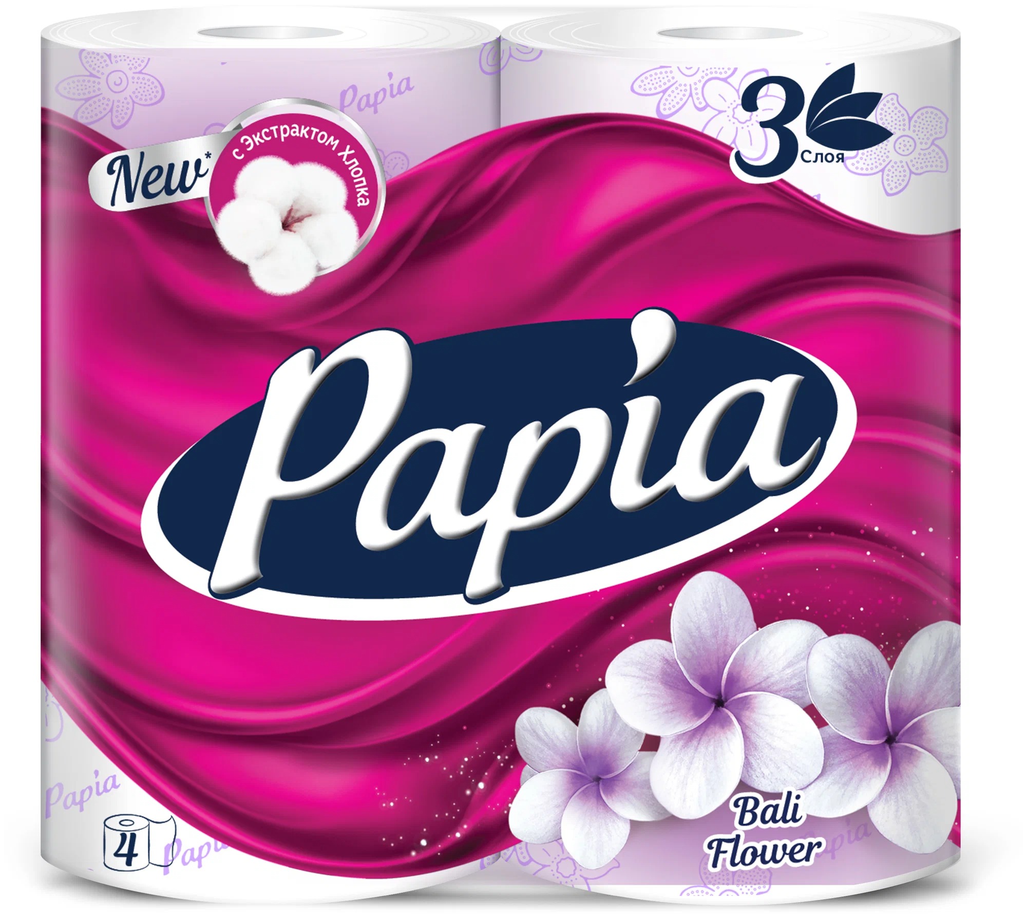 Туалетная бумага "Papia Bali Flower" трёхслойная 4 шт 