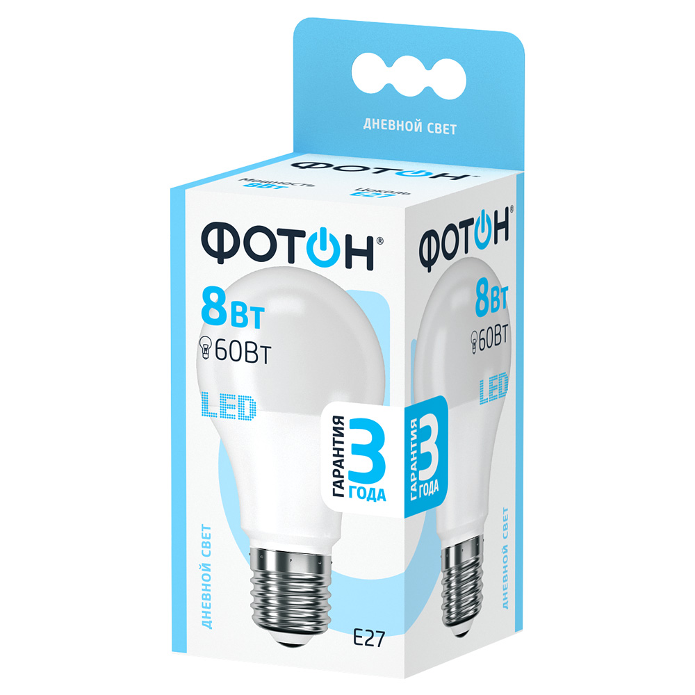 Фотон светодиодная Led A60 8W E27 4000K