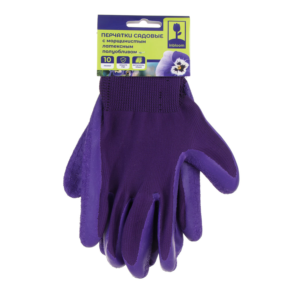 INBLOOM Перчатки с морщинистым латексным полуобливом р.10, 25 см, полиэстер, 55г  INBLOOM Перчатки с морщинистым латексным полуобливом р.10, 25 см, полиэстер, 55г