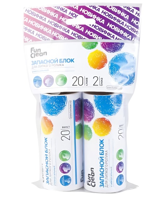 (А) Фея/Fun Clean запасные блоки для ролика-щетки 2 шт для одежды 20 слоев
