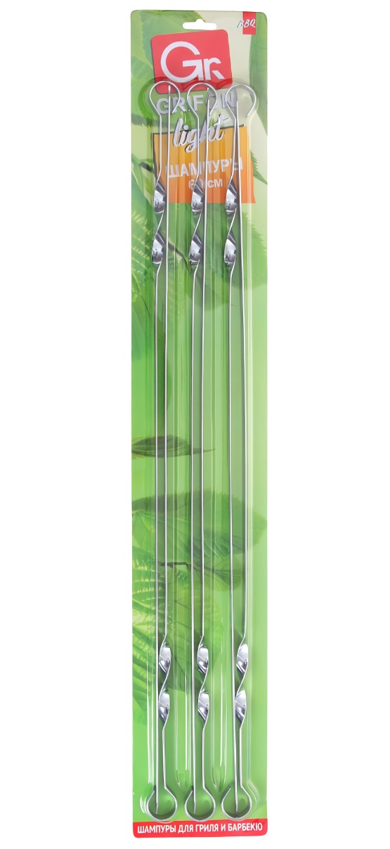 (O)Шампуры плоские нерж. сталь GRIFON LIGHT 60см 6шт на блистере