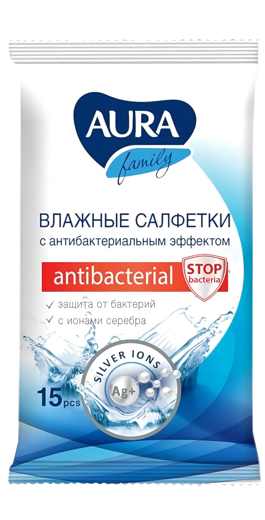 Aura влажные салфетки с антибактериальным эффектом 15шт