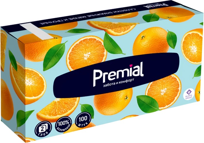 Premial Салфетки бумажные двухслойные белые в коробке (нон-стоп) 100шт