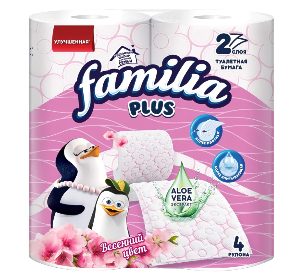 Туалетная бумага "Familia Plus Весенний цвет" двухслойная 4 шт 