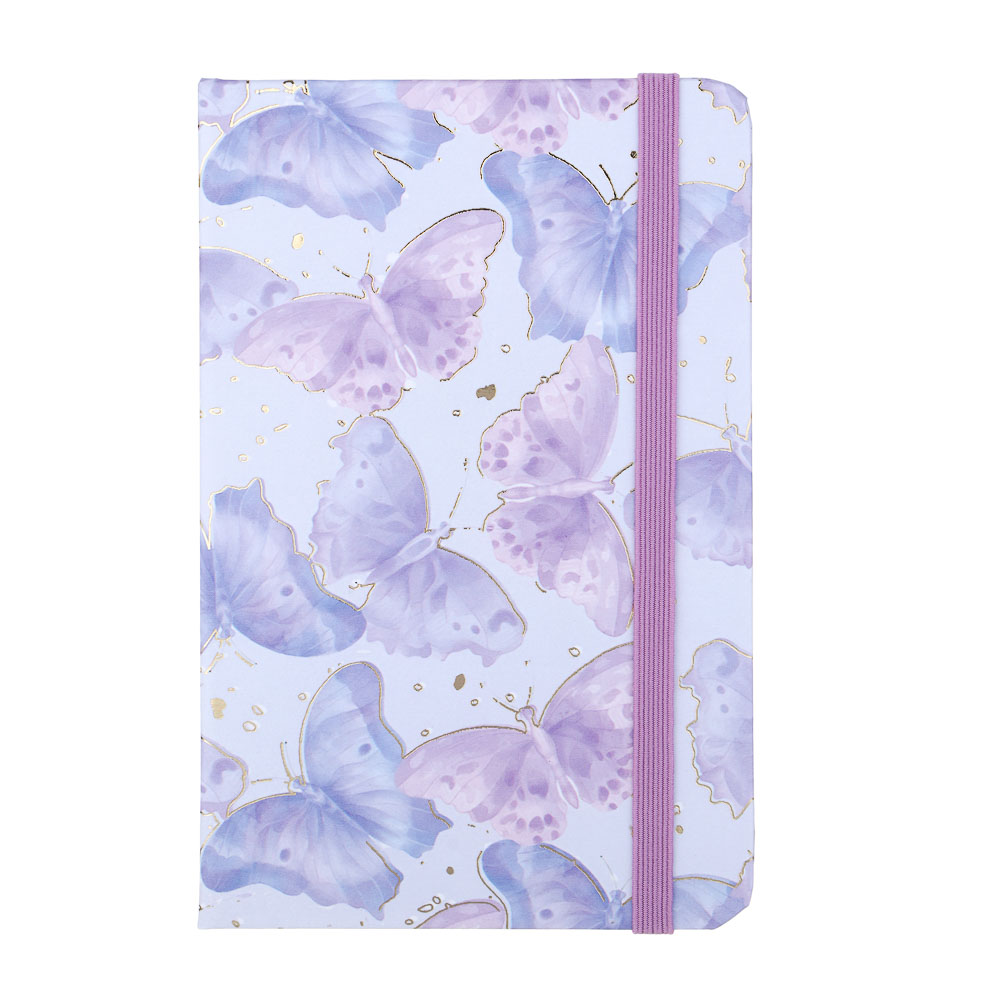Записная книжка на резинке, А6, 80л, обложка картон, цветной срез "Бабочки", закладка лента