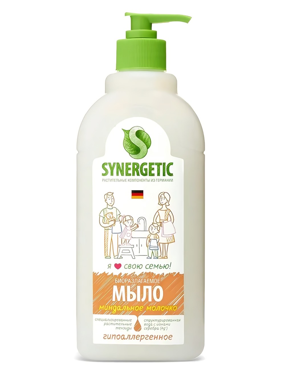 SN Мыло жидкое биоразглагаемое для мытья рук и тела Миндальное молочко 500мл