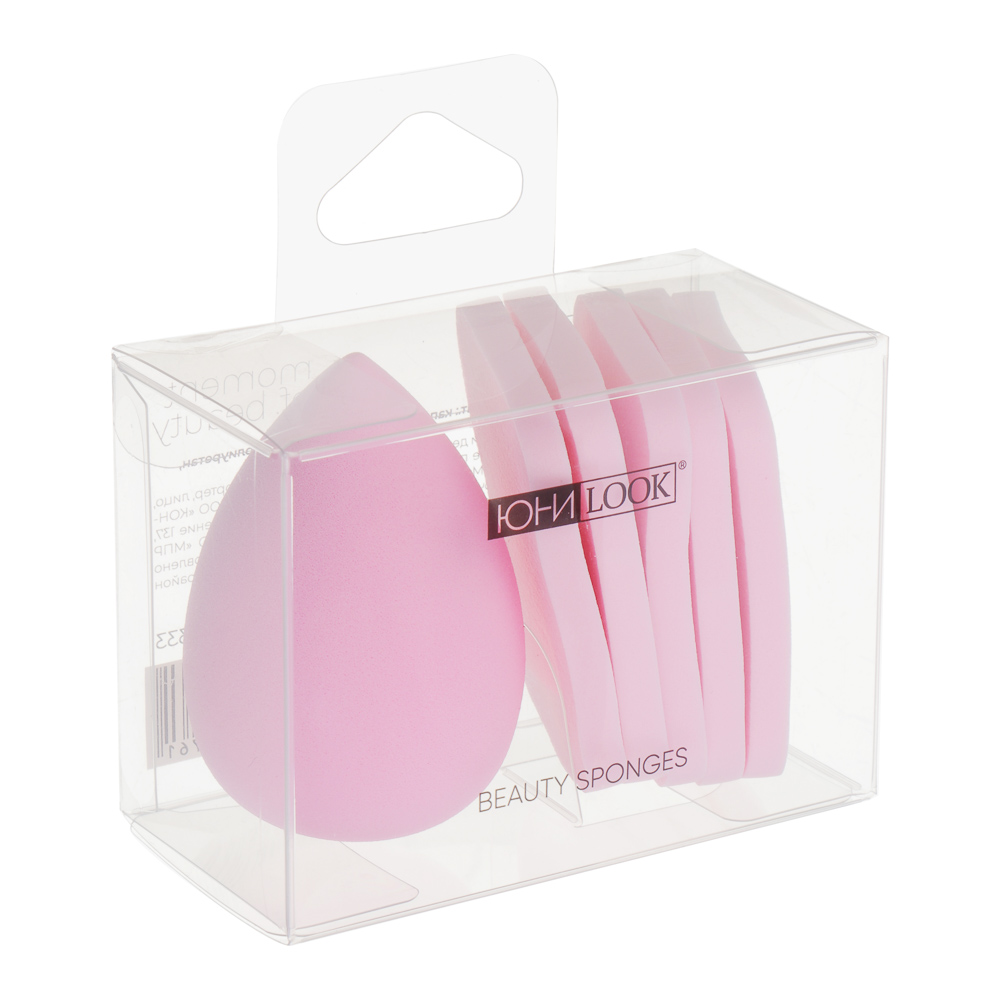 ЮНИLOOK Набор спонжей 6 шт: капля 1шт, плоские 5 шт, полиуретан, 6х4/5,3х4,2см, 6 цветов, ВЗ24-58