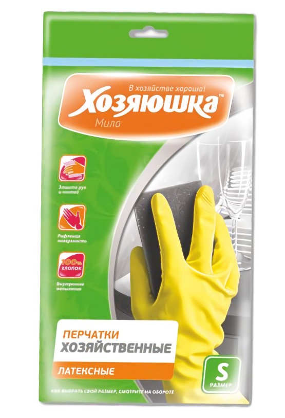 Перчатки хозяйственные латексные "Хозяюшка Мила" S ПР-02 17001