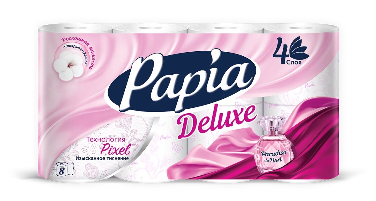 Туалетная бумага "Papia Deluxe Парадизо Фиори" 4сл. 8 шт 