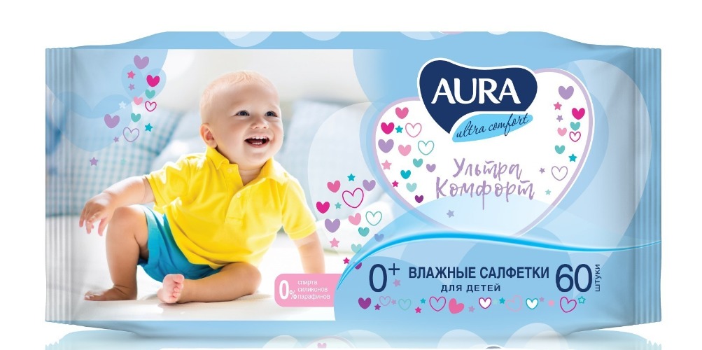 Aura Ultra comfort влажные салфетки д/детей 60шт
