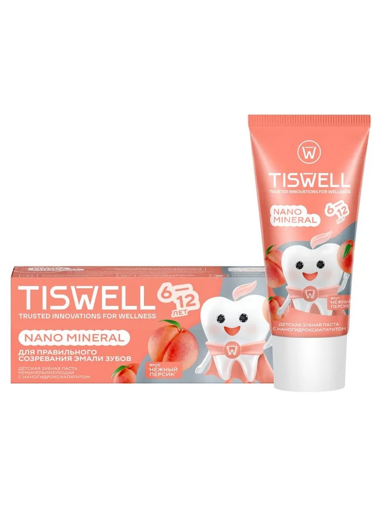 TISWELL Зуб.паста детская реминерализующая 6-12 лет 60г (Нежный персик)