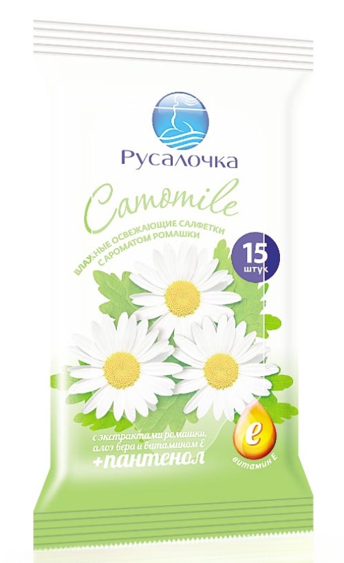 Русалочка салфетки освежающие ромашка 15шт