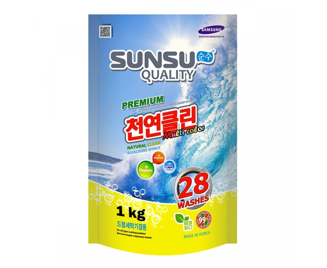 Sunsu-Q Бесфосфатный универсальный концентрированный порошок для стирки цветного белья 1кг