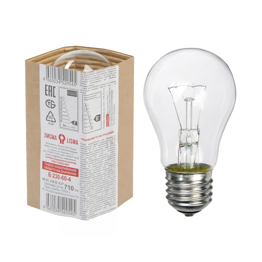 Лампа Б 60 Вт Е27 Лисма