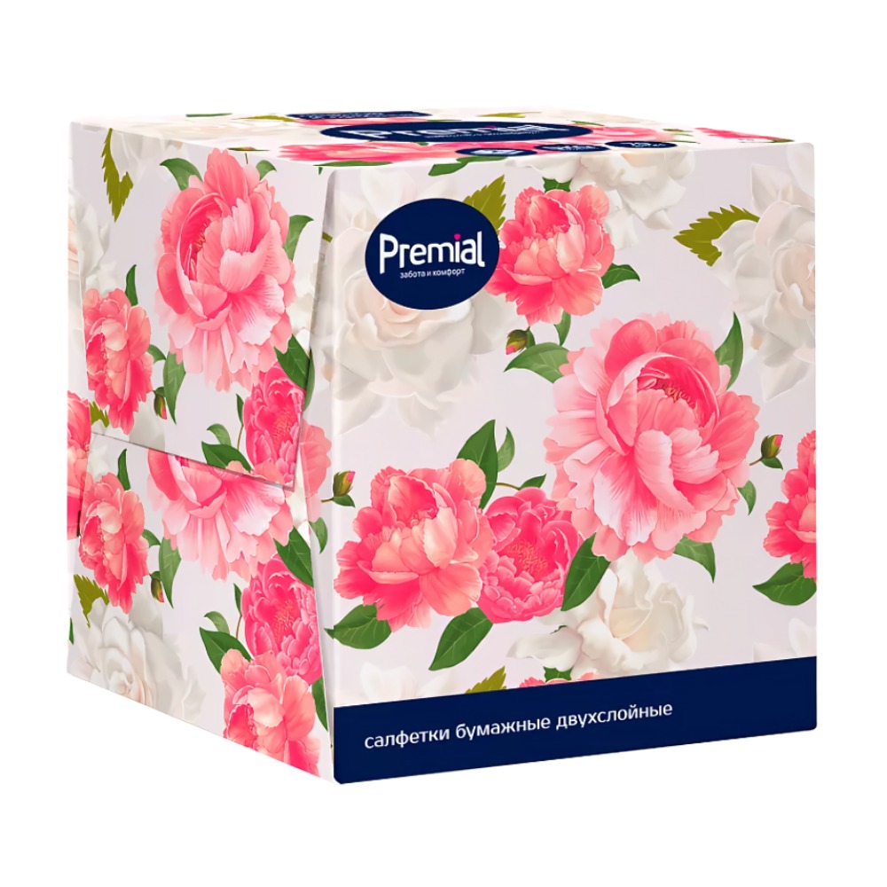 Premial Салфетки бумажные многослойные белые в коробке (нон-стоп) 70шт