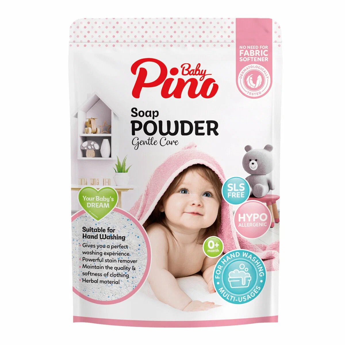 Детский мыльный порошок Baby Pino, ручная стирка розовая упаковка 800 гр