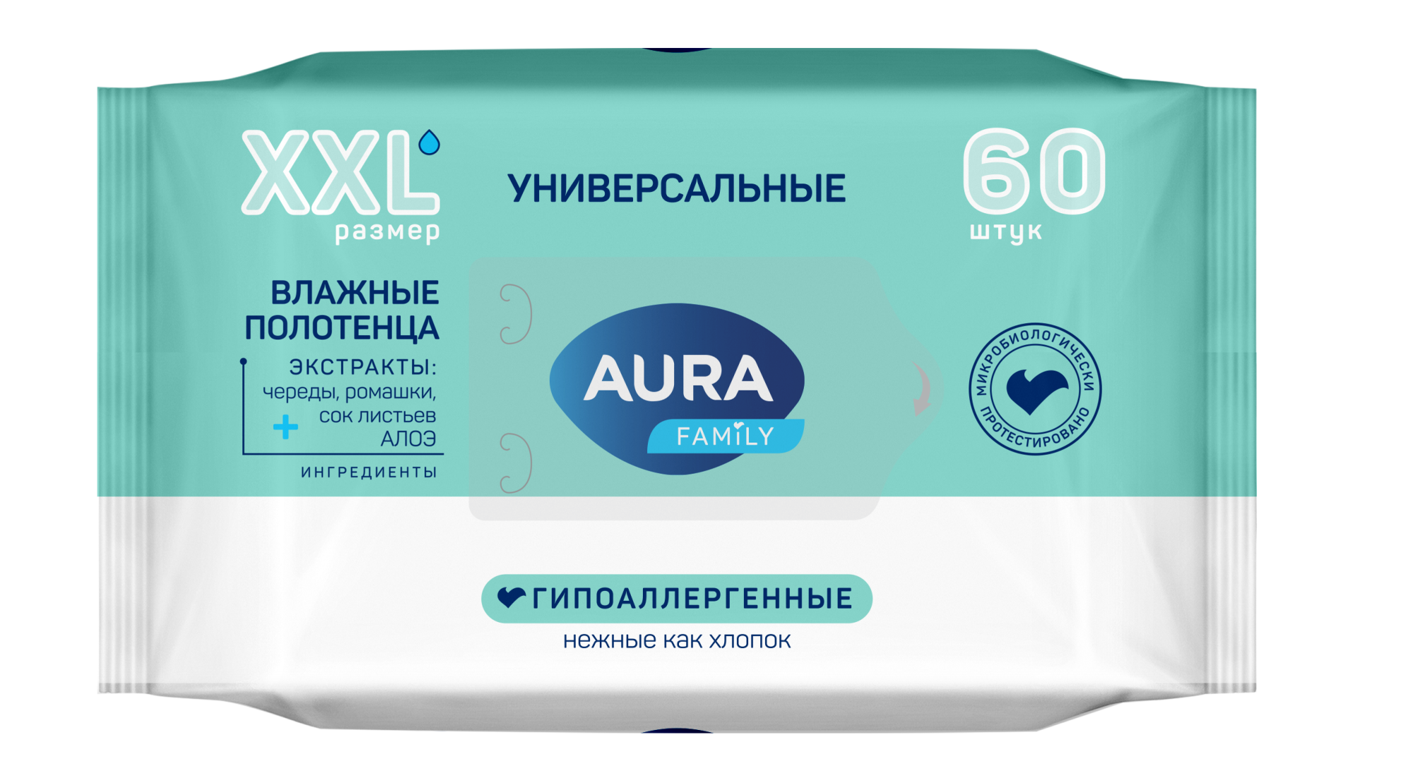 Aura Family Влажные полотенца big-pack 60шт  Aura Family Влажные полотенца big-pack 60шт